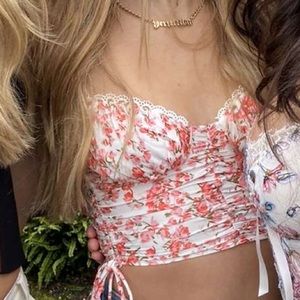 Floral side tie bustier crop top